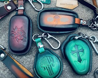 For Ram Key Fob Cover With Keychain Leather Remote Car Smart Key Case Gray - View #4