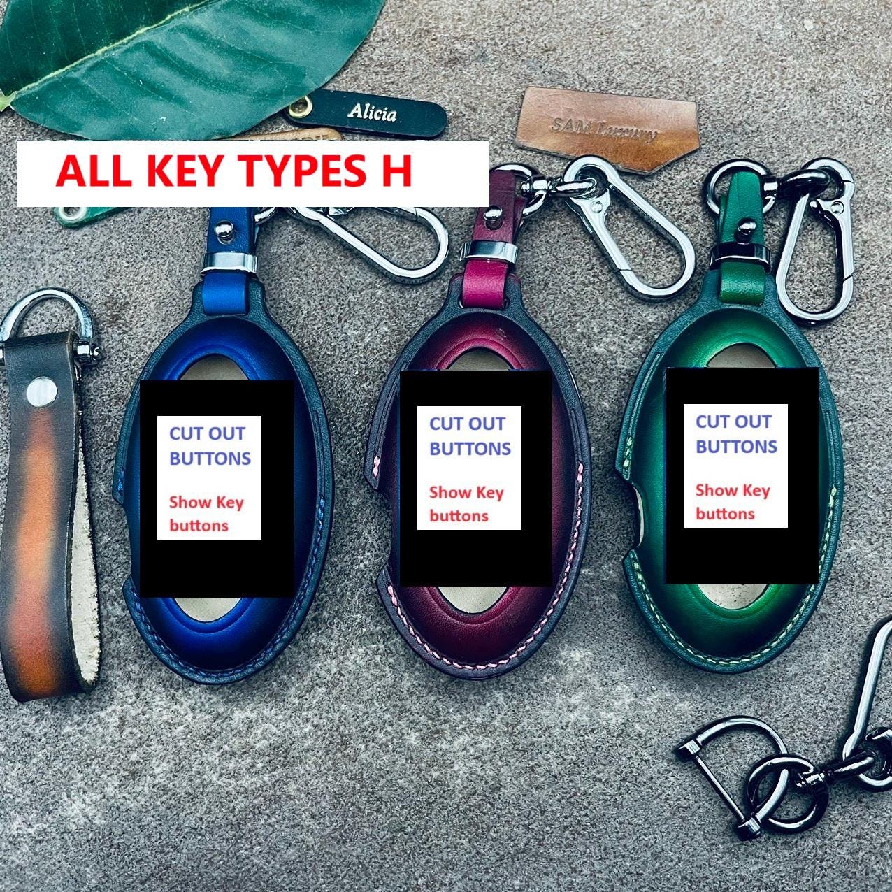 ALL Types 4 5 6 7 8 Button 2024 2025 Elantra Grandeur azera 6 Santa fe Cruz Kona Ev Tucson Key Fob Cover Case Leather keychain Remote Holder