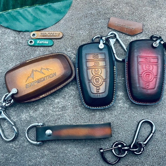Fit for 2024 Explorer Expedition Edge st Fusion Focus Escape Leather Key Fob Cover Case 5 Buttons Remote keyless Holder Keychain Shell