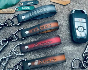 Bronco Keychain Sasquatch Bigfoot Leather Keychains Lanyard Strap Keyring Sport Hook Clip Clasp Key Fob Retro Classic Men Woman Small Gift