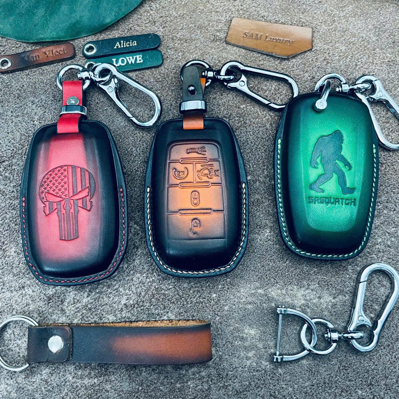 For Ram Key Fob Cover With Keychain Leather Remote Car Smart Key Case Gray - View #6