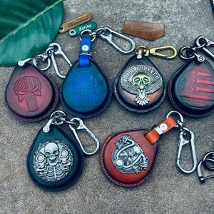 Key Fob Cover Case Holder Harley Leather For 114 Fat Street Glide Cvo Electra King Limited Bob Boy Keychain Skull Punisher Punk Custom Badge
