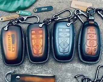 ALL Type For F150 F250 Lariat Limited Platinum Xlt Lightning Super Duty Power boost 2024 Leather Key Fob Cover Case Remote Holder keychain