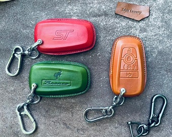 EASYANT Leather Key Fob Cover For Ford - Compatible With Mustang, F-150, F-450, Explorer, Lincoln MKZ (5-Button Smart Key, Black/Brown) - View #2