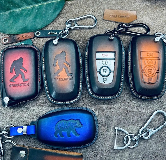 Cover Fits For Ford Bronco Sport Sasquatch Outer Banks Badlands Key Fob Cover Case Leather, Custom Engraving Keychain Remote Holder Protect