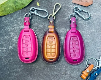 Palisade Key Fob Cove Case Leather Fit For Santa Fe Palisade 2019 2020 2021 2022 Keyring Keychain 5 Buttons Smart Remote Holder