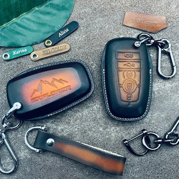 Fit for 2024 Explorer Expedition Edge st Fusion Focus Escape King Leather Key Fob Cover Case Ranch Remote keyless Holder Keychain Shell