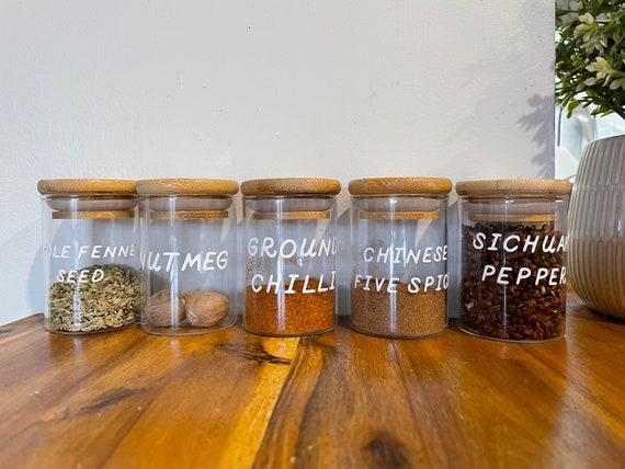 Spice Jars With Labels 100ml Glass Jar With Bamboo Lid 