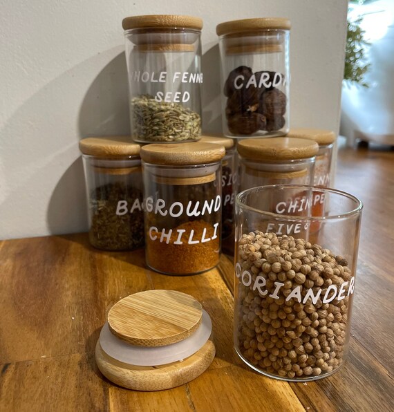 Spice Jars With Labels, Glass Spice Jars With Bamboo Lids