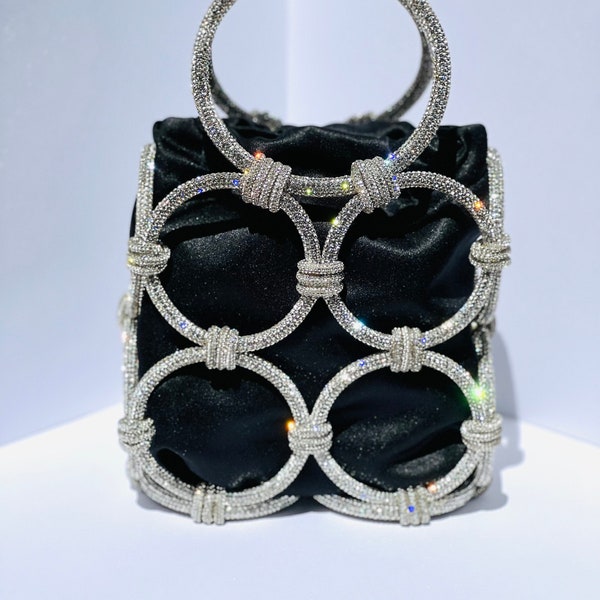 The HALO | Crystal Rhinestone Handbag | Partywear Statement Evening bag | Exclusive to RB | Insert Color Options