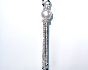 The PEARL BAG CHARM,  Crystal Rhinestone Bag Charm, Pearl luxury bag charm, Sparkly Bag Charm, Purse Jewelry, Tassel Bag Charm