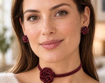 Rhinestone Rose Choker Necklace, Statement Necklace, Crystal Rose Necklace, The Rose Choker
