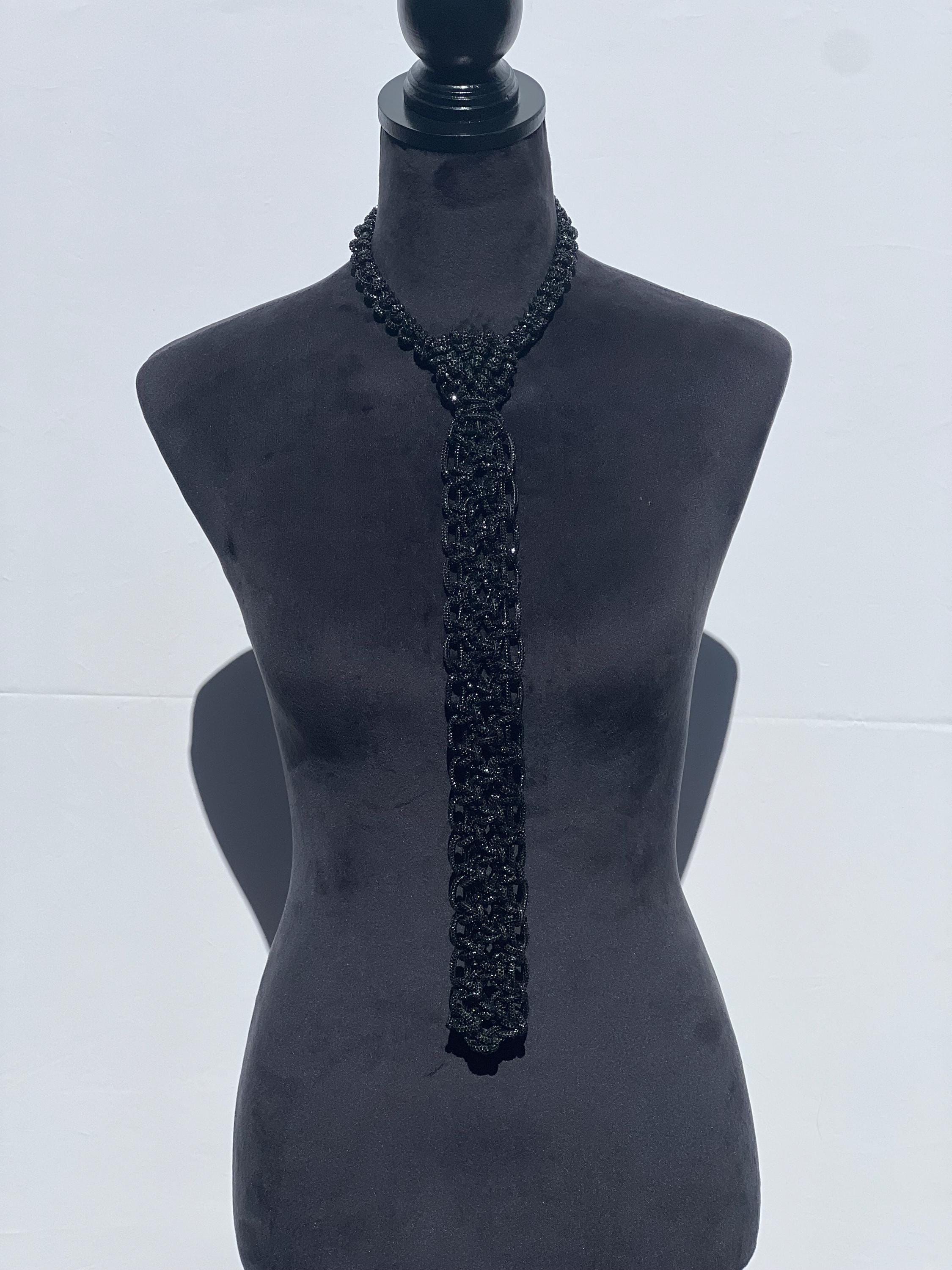 ☆TATIANA☆ Ball Ribbon String Necklace NZ2092 Single Line Studded Zirconia 92.50 Neck String – thesilvern