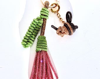 Crystal Rhinestone Flower Bag Charm: Handmade Bee & Tassel Purse Accessory