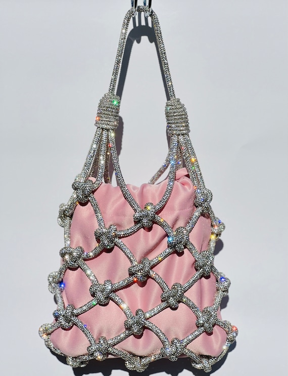The KIARA, Crystal Rhinestone Handwoven Knotted Handbag, Jewel bag, Statement Crystal Purse, Evening Bag, Wedding Bag, Crystal Knot Bag