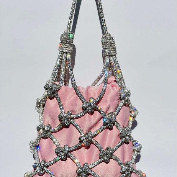 The KIARA, Crystal Rhinestone Handwoven Knotted Handbag, Jewel bag, Statement Crystal Purse, Evening Bag, Wedding Bag, Crystal Knot Bag