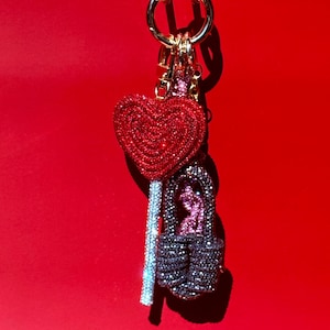 HEART LOLLIPOP Bag Charm, Crystal Rhinestone Bag Charm Set, Lollipop Bag Charm, Candy Purse Charm, Padlock Bag Charm, Unique Gift for her