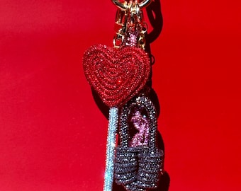 HEART LOLLIPOP Bag Charm, Crystal Rhinestone Bag Charm Set, Lollipop Bag Charm, Candy Purse Charm, Padlock Bag Charm, Unique Gift for her