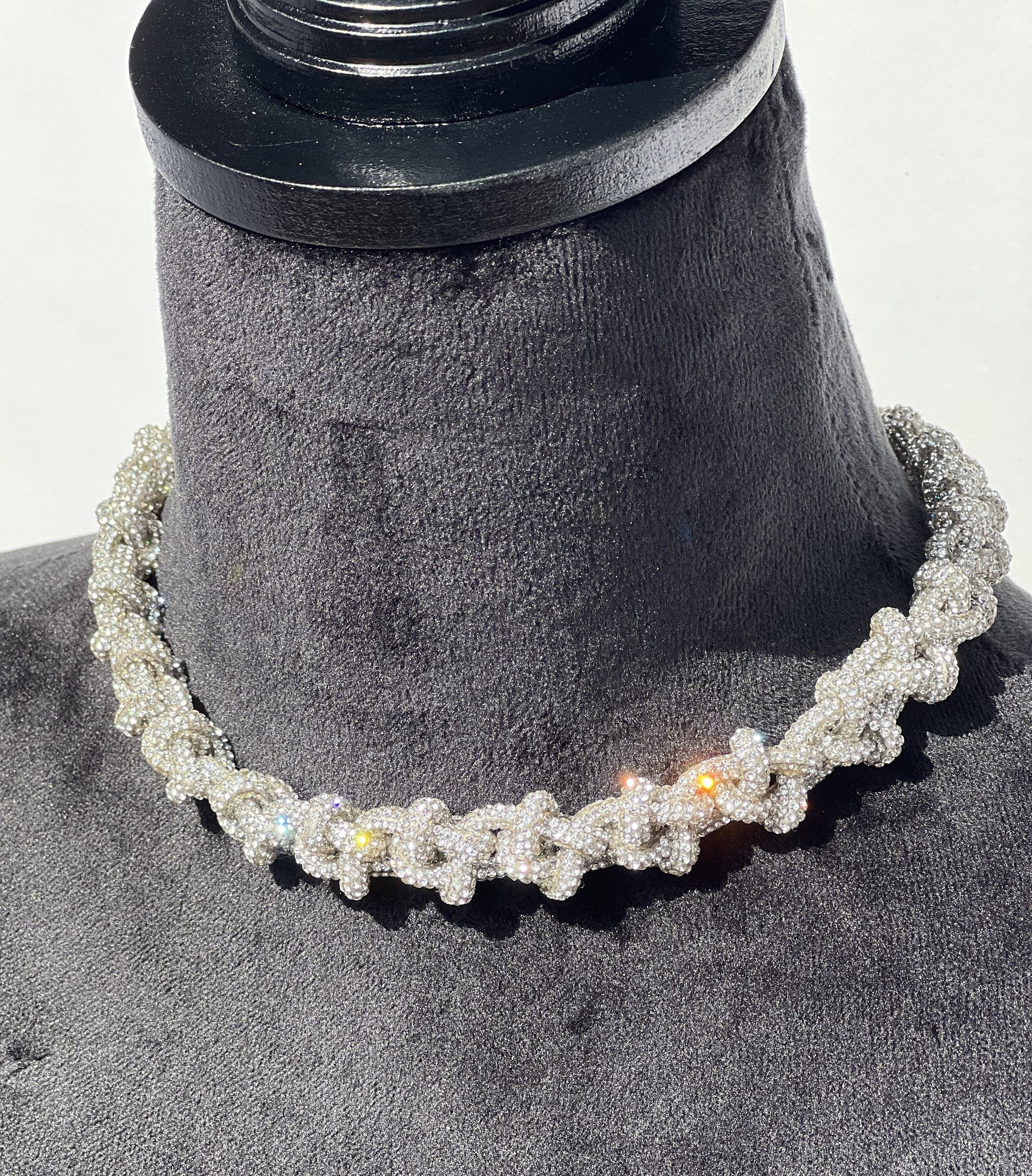 Crystal Rhinestone Choker Necklace, Rhinestone Rope Braided Necklace ...