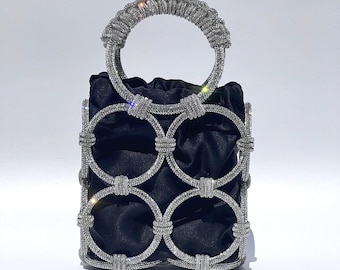 Crystal Rhinestone Handbag, Handwoven Top Handle Bag, Statement Crystal Purse, Evening Bag, Designer Inspired Bag, HALO