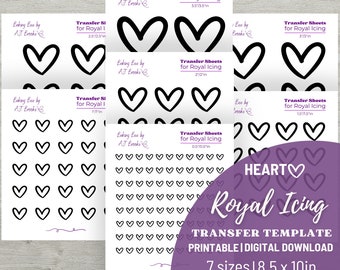 Heart Royal Icing Transfer Template | Royal Icing Heart Template | Royal Icing Transfers Heart | Heart Royal Icing Transfer Sheet Printable