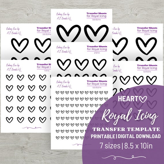 Heart Royal Icing Transfer Template | Royal Icing Heart Template | Royal Icing Transfers Heart | Heart Royal Icing Transfer Sheet Printable