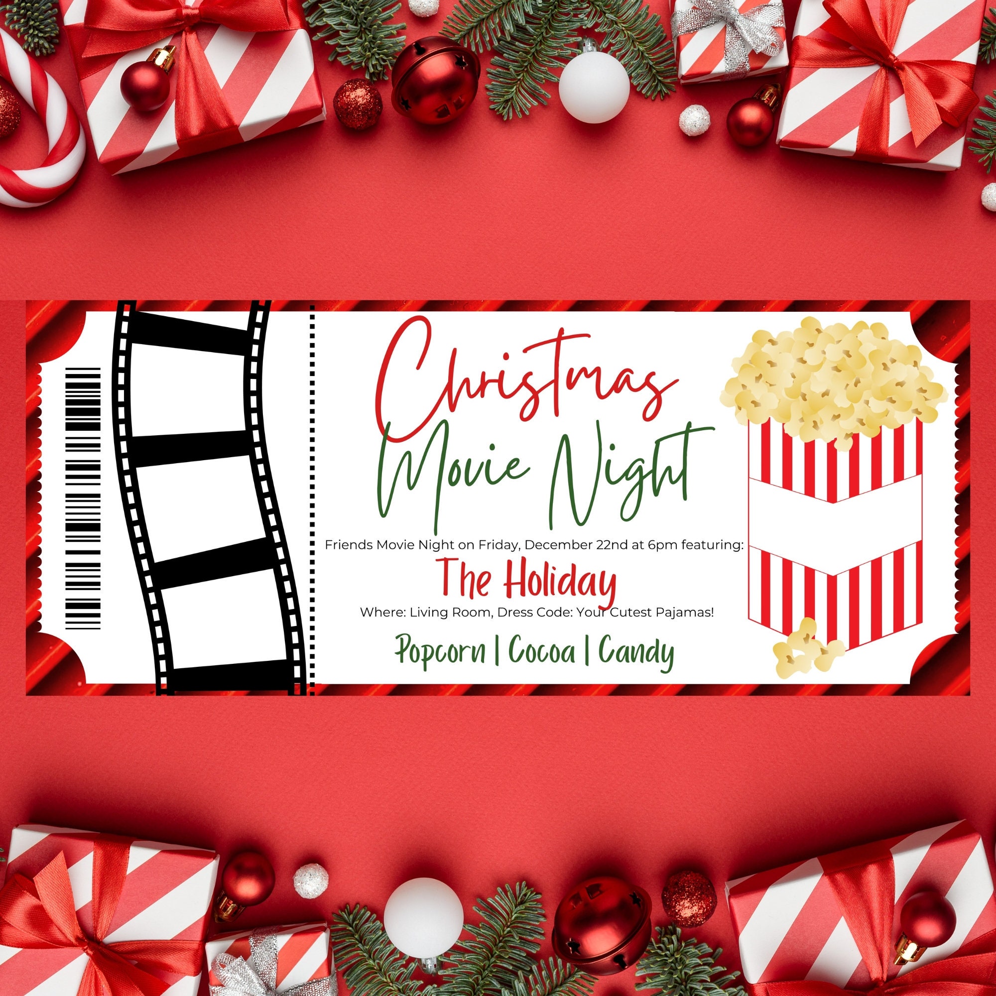 Christmas Movie Night Printable Editable Movie Night Invitation DIY ...