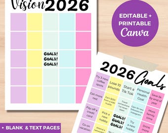 Vision Board Template Vision Board Bingo Vision Board Kit Vision Board Printables Digital Vision Board Vision Board Words Vision Board Party