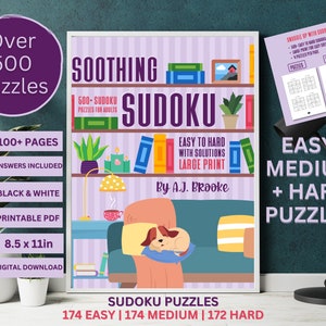 Sudoku Puzzles For Adults PRINTABLE PDF, 150+ pages with answer sheets, adult puzzle | Easy/Medium/Hard Sudoku Puzzle | OVER 500 Puzzles, image 2