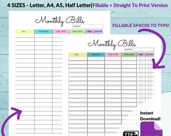 Editable Monthly Bill Tracker Printable Bill Calendar Monthly Planner Budget Planner Sheets Fillable Budget Tracker Bill Tracker Sheet Print