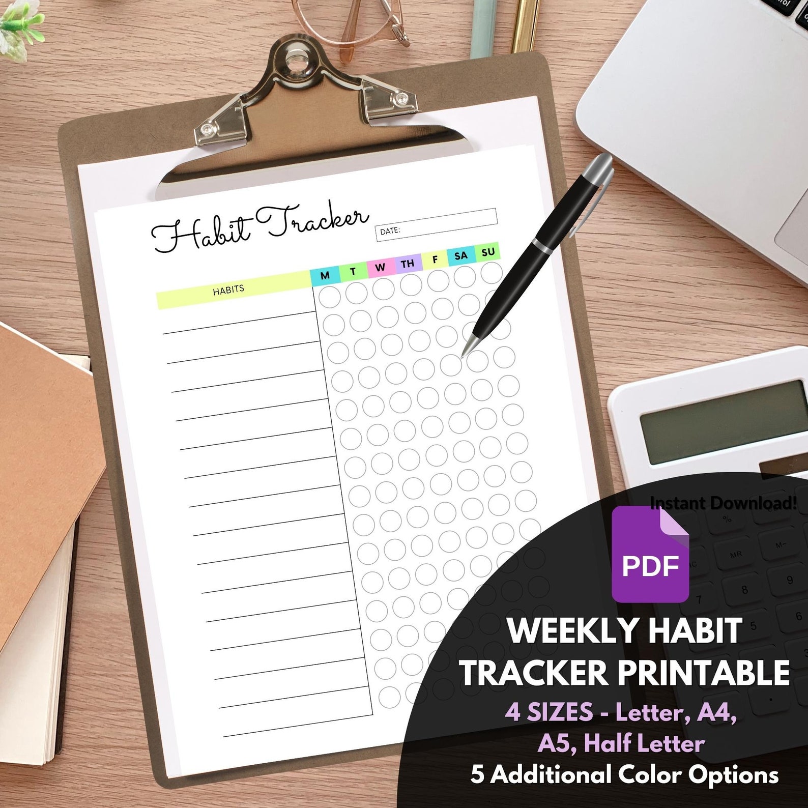 Weekly Habit Tracker Printable Habit Tracker Template Routine Tracker 7 ...