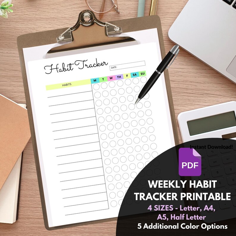 Weekly Habit Tracker Printable Habit Tracker Template Routine Tracker 7 ...