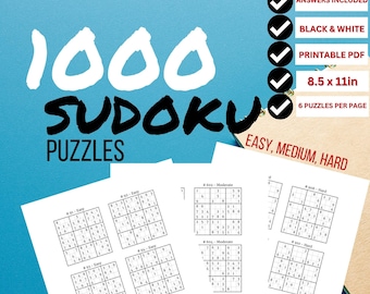 Sudoku Puzzles for Adults Sudoku Printable Digital Workbook Puzzle Book Brain Teaser Puzzle Sudoku Puzzles Printable Puzzle Printable Sudoku