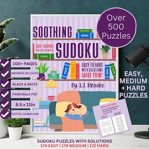 Sudoku Puzzles For Adults PRINTABLE PDF, 150+ pages with answer sheets, adult puzzle | Easy/Medium/Hard Sudoku Puzzle | OVER 500 Puzzles,