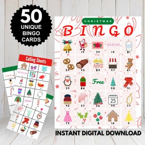 Christmas Bingo Printable 50 Unique Bingo Cards Christmas Activity Christmas Printable Bingo Party Christmas Bingo Cards Digital Download