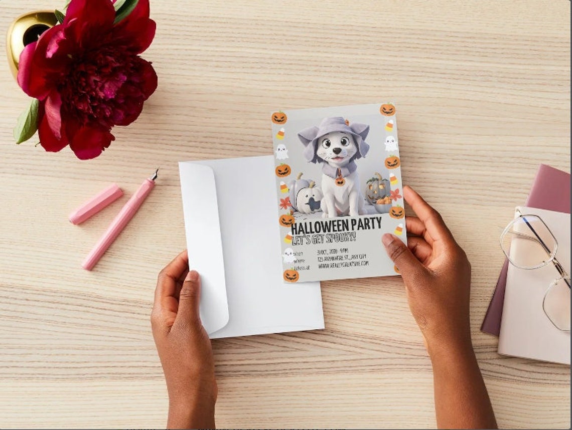 Editable Dog Halloween Party Canva Template Instant Invitation Download