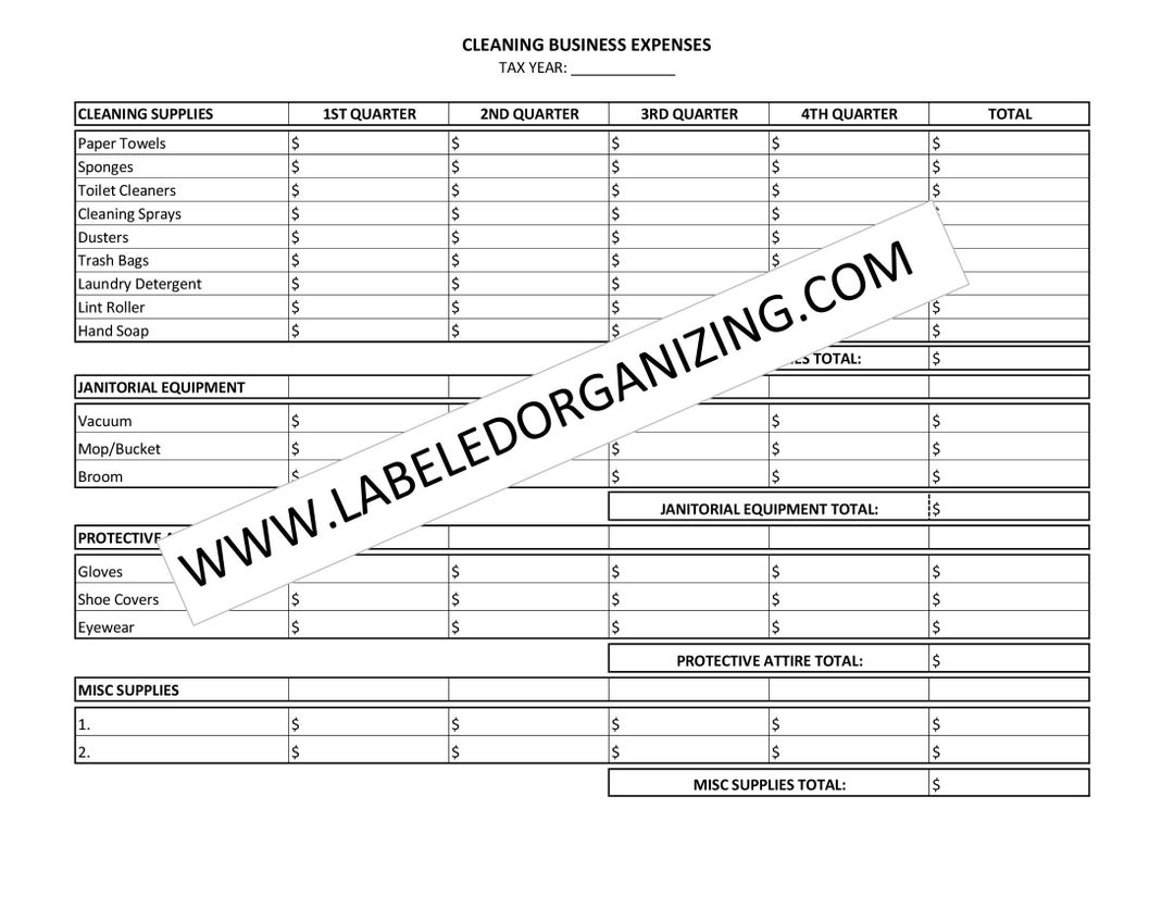 Taxes Cleaning Business Expenses Worksheet Super Simple Design Etsy