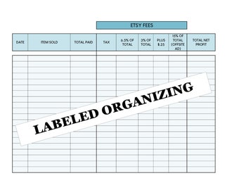 PRINTABLE Etsy Seller Fees Spreadsheet - Digital Download - Net Profit