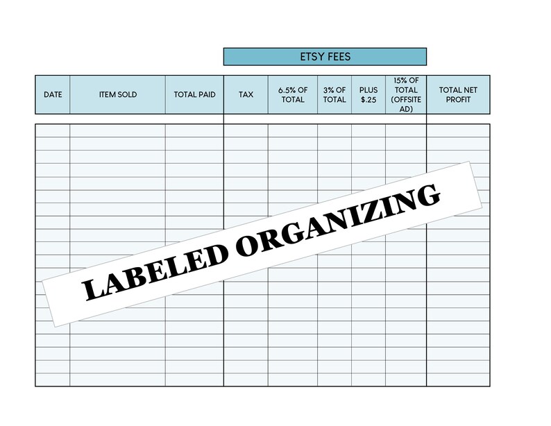 PRINTABLE Etsy Seller Fees Spreadsheet - Digital Download - Net Profit ...