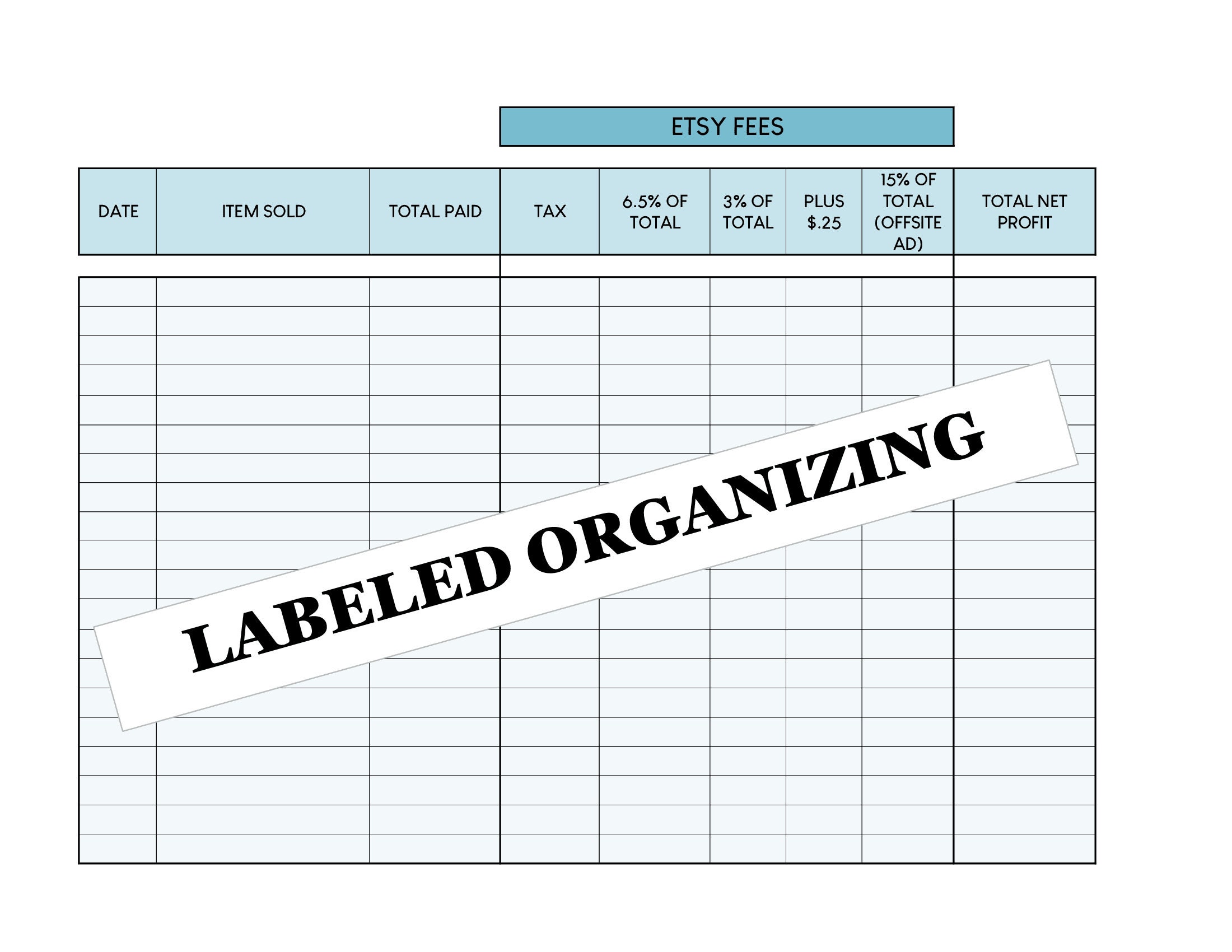 PRINTABLE Etsy Seller Fees Spreadsheet Digital Download Net Profit Etsy