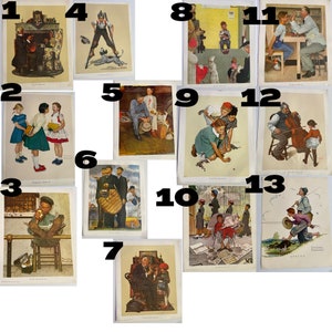 Norman Rockwell colored lithographs and pencil drawing print copies