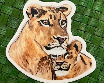 Lioness and Cub Sticker: Waterproof Vinyl Wildlife Art