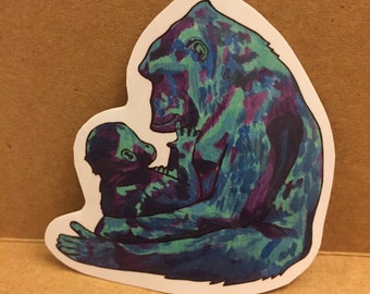 Colorful Gorilla Sticker, Gorilla Sticker, Gorilla, Animal Sticker, Animal Art, Sticker