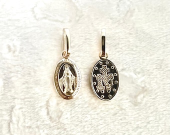 14K Real Solid Yellow Gold Virgin Mary Medal-Small Mini Double Sided Miraculous 3/4" Medal