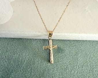 10K Real Yellow Gold Jesus Crucifix Pendant with CZ-Dainty Small Yellow Cross Pendant-Religious Jewelry