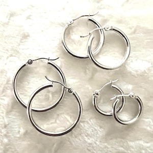 14K White Gold 2mm Hoop Earrings - Real 14K White Gold Hoop Earrings -14K Lightweight Hoop Earrings - Hoop Earring Gift for Women & Men
