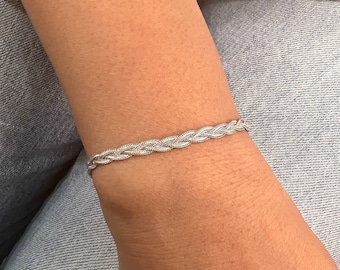 14K Real White Gold 3.5mm Foxtail Weaved Bracelet - Antiqued 7" Inch Bracelet