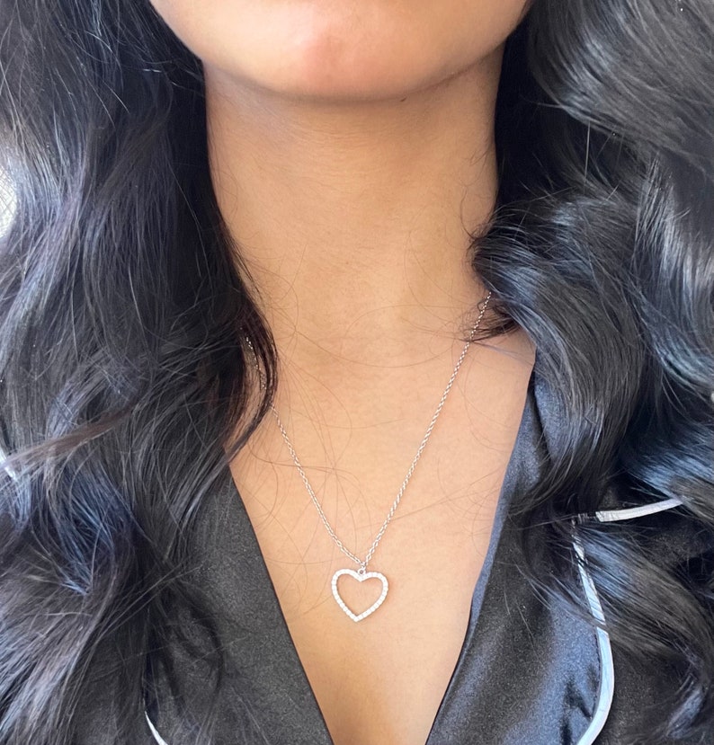 Sterling Silver Heart Necklace for Women Cubic Zirconia Heart Necklace Silver Heart Pendant Necklace for Girlfriend Womens Necklace image 1