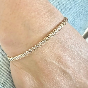 10K Gold Two-Tone Weaved Bracelet - 10K Real Yellow & White Gold 3.6mm Wide Bracelet - 10K Gold Two-Tone Weaved 7.25&quot; Dainty Lite Bracelet