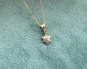Collier étoile de David en or véritable 14 carats - Pendentif étoile juive mini-petite breloque hébreu 14 carats - étoile juive